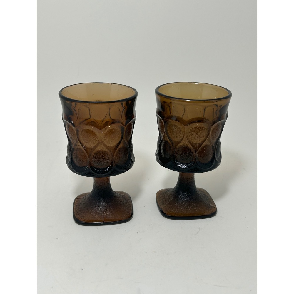 Vintage Libbey Prado Amber Glass Goblets Square Base Set of 2‎ MCM Tawny Brown